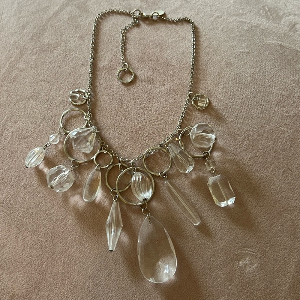 WHBM Statement Necklace silver and clear.
